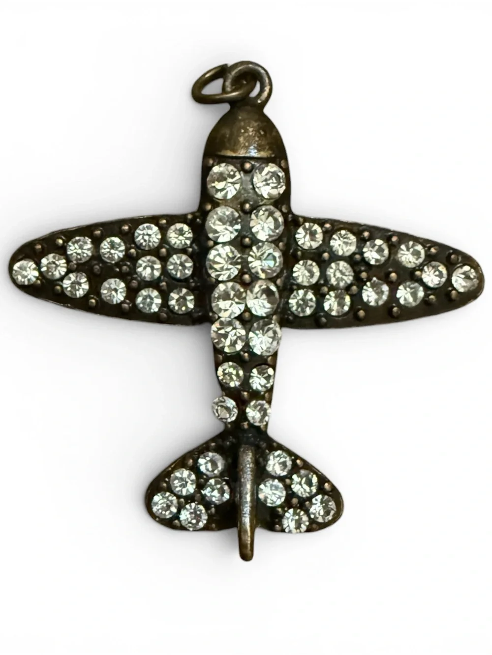Vintage Airplane Rhinestone Pendant Charm Antique Bronze Style Unisex Jewelry